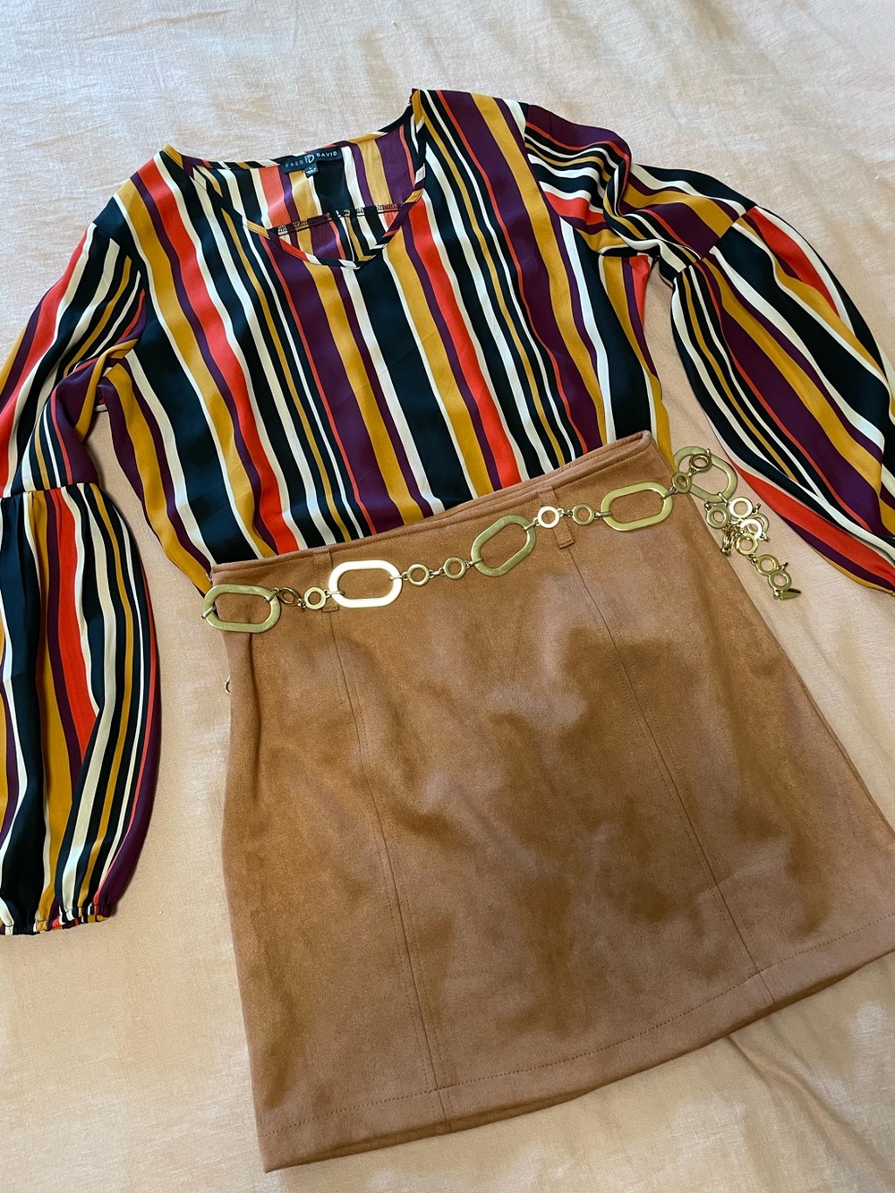Fred David Multi-Stripe V-Neck Long-Sleeve Blouse